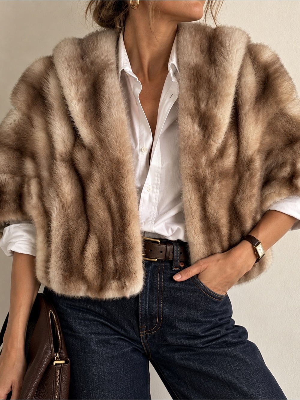 Vintage Mink Fur Shrug Cropped Bolero Stole Mid Century 50s 60s